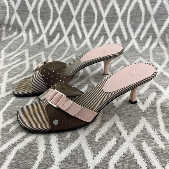 Vaneli Kitten Heel Mules Polka Dot Brown & Pink 8 - Picture 2 of 5